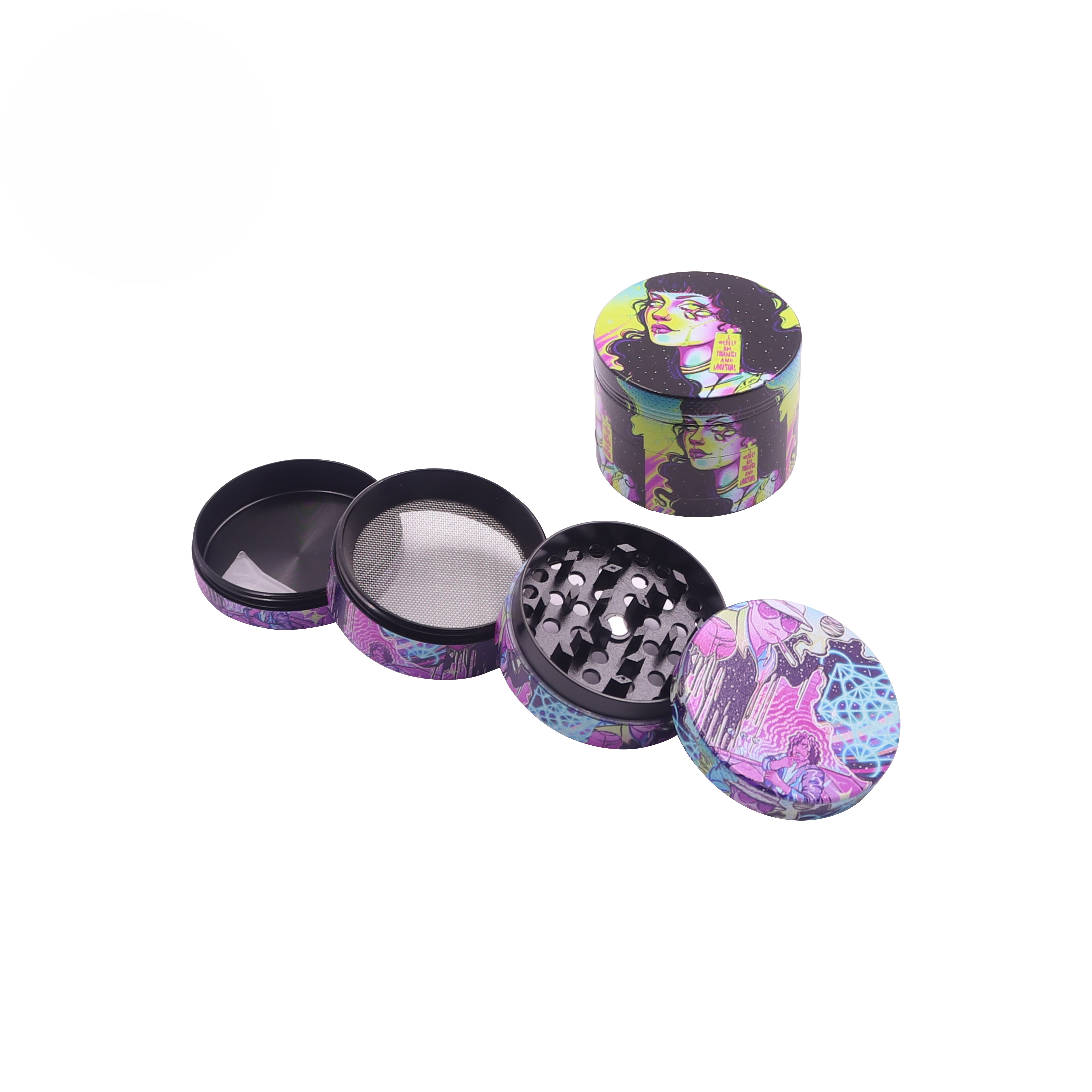 Wholesale Fantastic Cool Girls Full Print Tobacco Spice Grinder Custom Logo 50 mm-4 parts Zinc Herb Grinder Machine