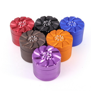 Wholesale custom Aluminum Alloy 55mm 4 Layers Flowers On The Top Metal Grinder Tobacco Chopper Herb Grinder