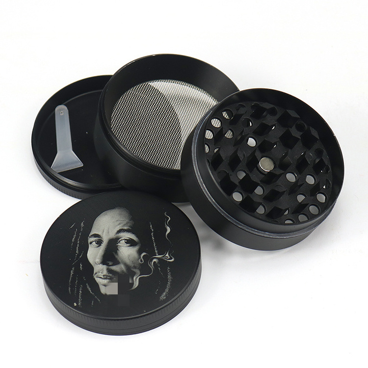 Hot Sale Wholesale 60 mm-4 Zinc Metal Grinder Machine Smoking Tobacco Accessories Black Custom Logo Pattern Tobacco Herb Grinder