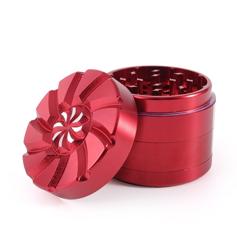 Wholesale custom Aluminum Alloy 55mm 4 Layers Flowers On The Top Metal Grinder Tobacco Chopper Herb Grinder