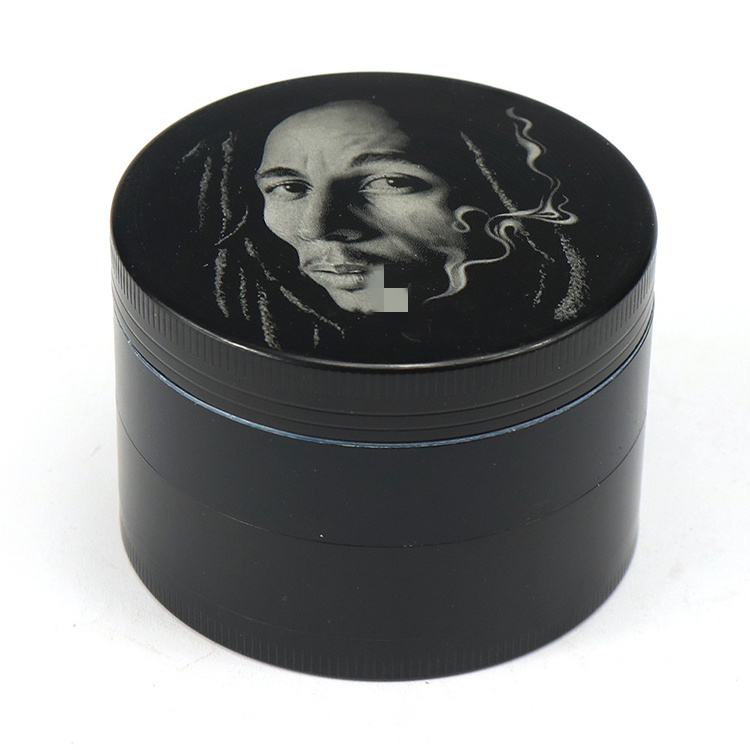 Hot Sale Wholesale 60 mm-4 Zinc Metal Grinder Machine Smoking Tobacco Accessories Black Custom Logo Pattern Tobacco Herb Grinder