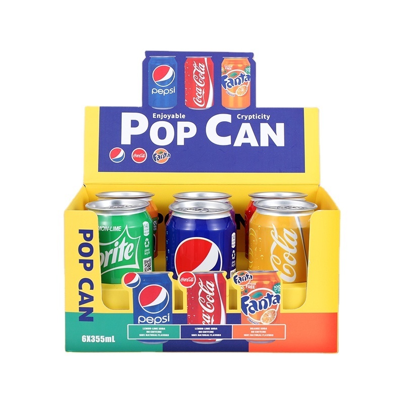 Wholesale 355ML Soft Drink Pop Can Mix Designs Display Box Metal Smoke Smell Proof Storage Stash Jar