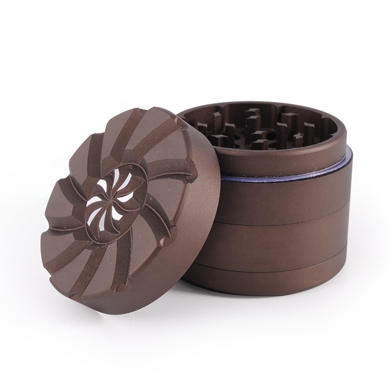 Wholesale custom Aluminum Alloy 55mm 4 Layers Flowers On The Top Metal Grinder Tobacco Chopper Herb Grinder