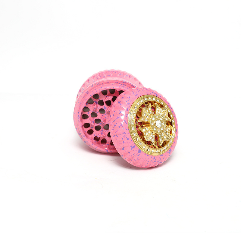 Female Use 4 Layer 63 MM Aluminium Alloy Herb Grinder Pink Shining Rhinestone Tobacco Herb Grinder