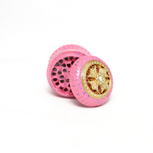 Female Use 4 Layer 63 MM Aluminium Alloy Herb Grinder Pink Shining Rhinestone Tobacco Herb Grinder