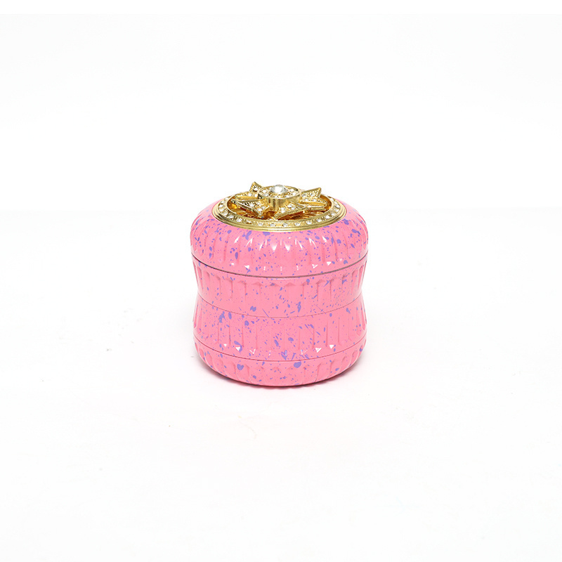 Female Use 4 Layer 63 MM Aluminium Alloy Herb Grinder Pink Shining Rhinestone Tobacco Herb Grinder