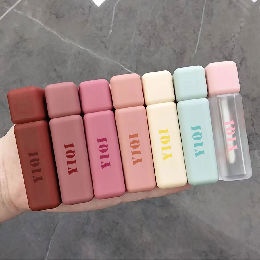 5ml matte yellow green red pink frosted unique square empty lip gloss tubes and box custom label