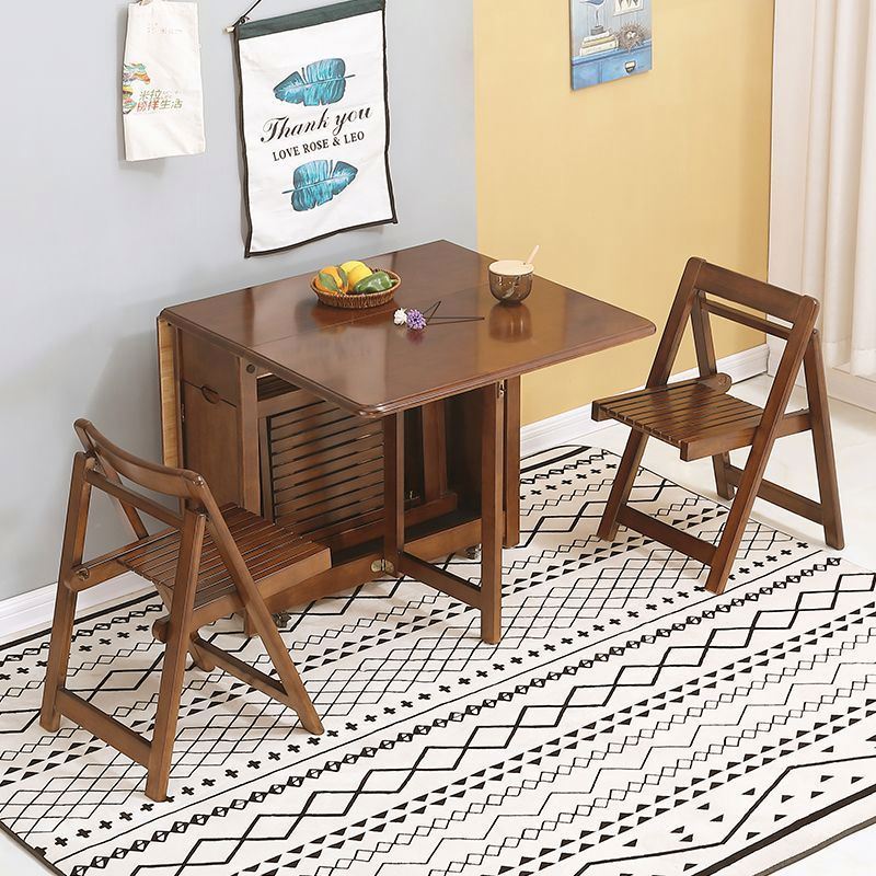 Folding Dining Table, Space Saving Furniture with Drawer and Cabinet, Corner Foldable Dinning Room Furniture Set