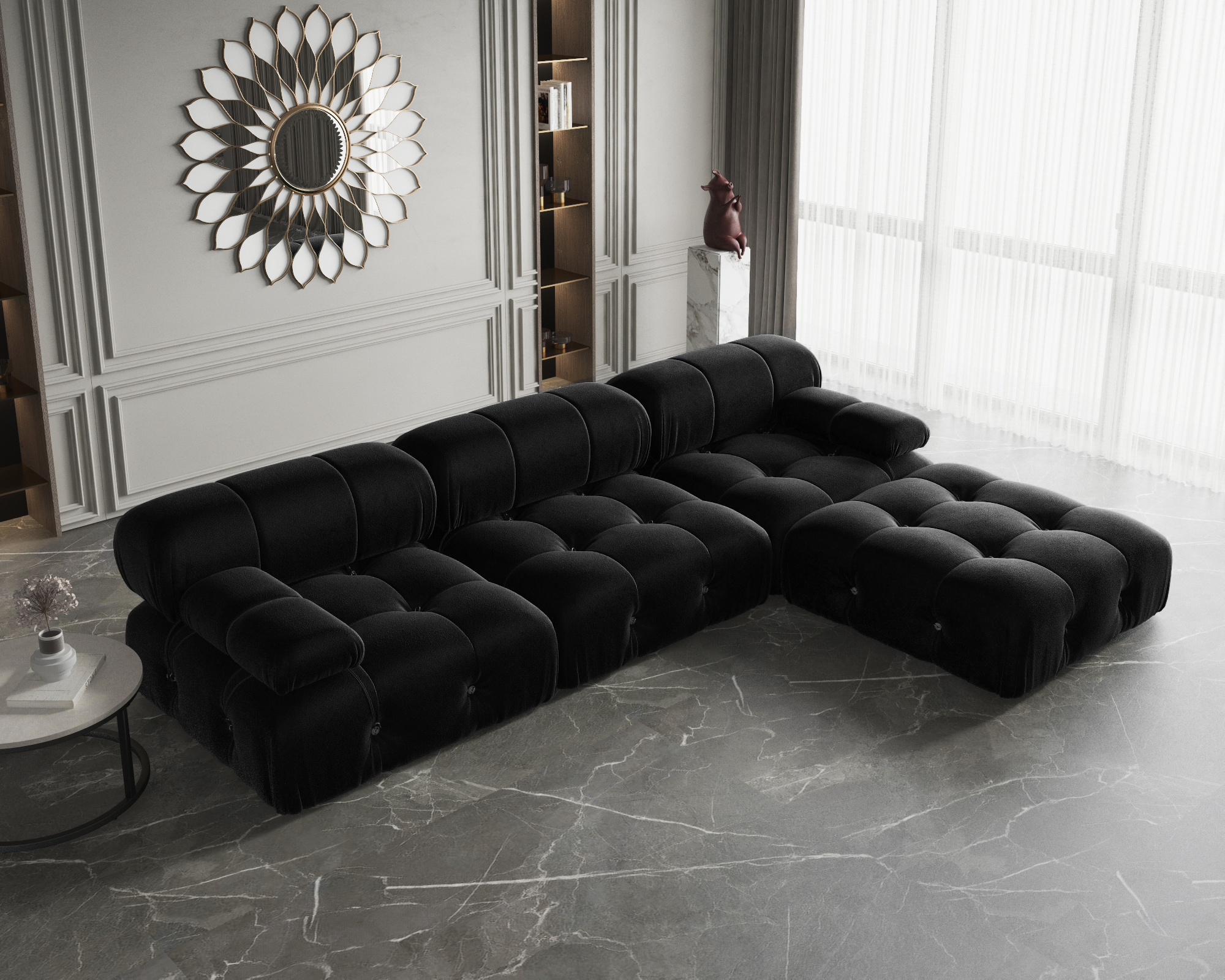 Velvet Korean modular sofa set Hotel living room Modern U-shaped black sofa