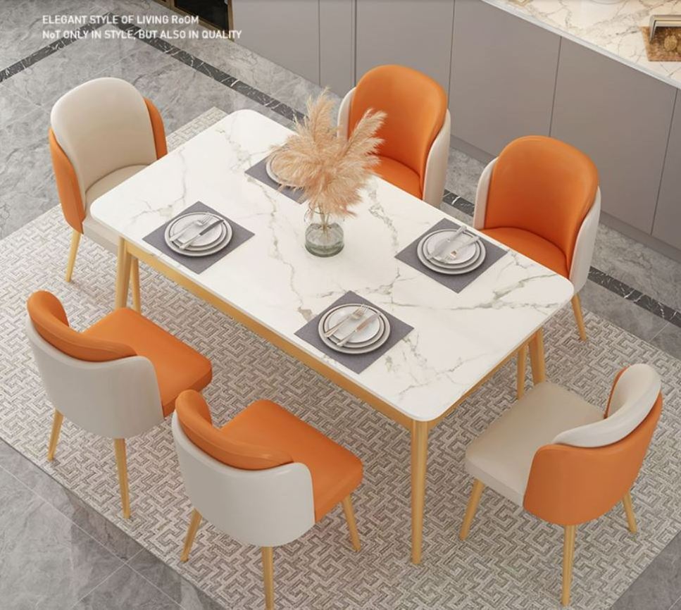 Light luxury marble dining table and chair combination rectangular small apartment home dining table set