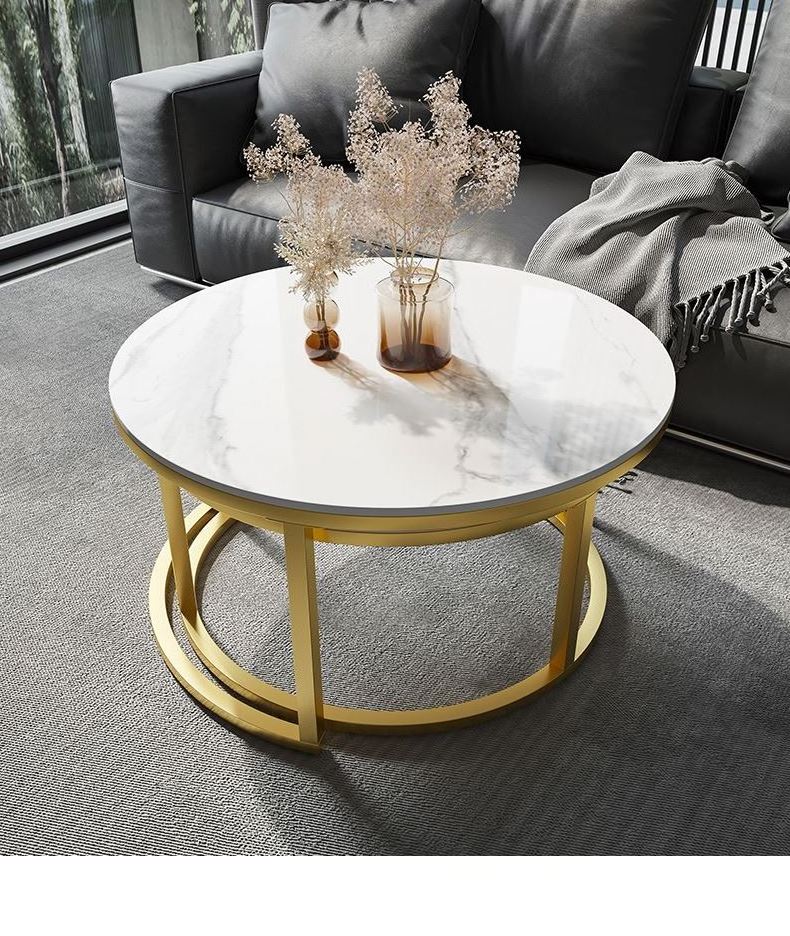 Easy Assemble Bent Round End Table Black Gold Metal Glass Marble Stone mdf Wood Side Nest Set of 2 Nesting Coffee Table