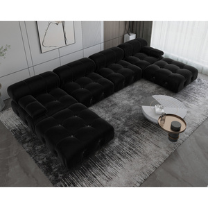 Velvet Korean modular sofa set Hotel living room Modern U-shaped black sofa