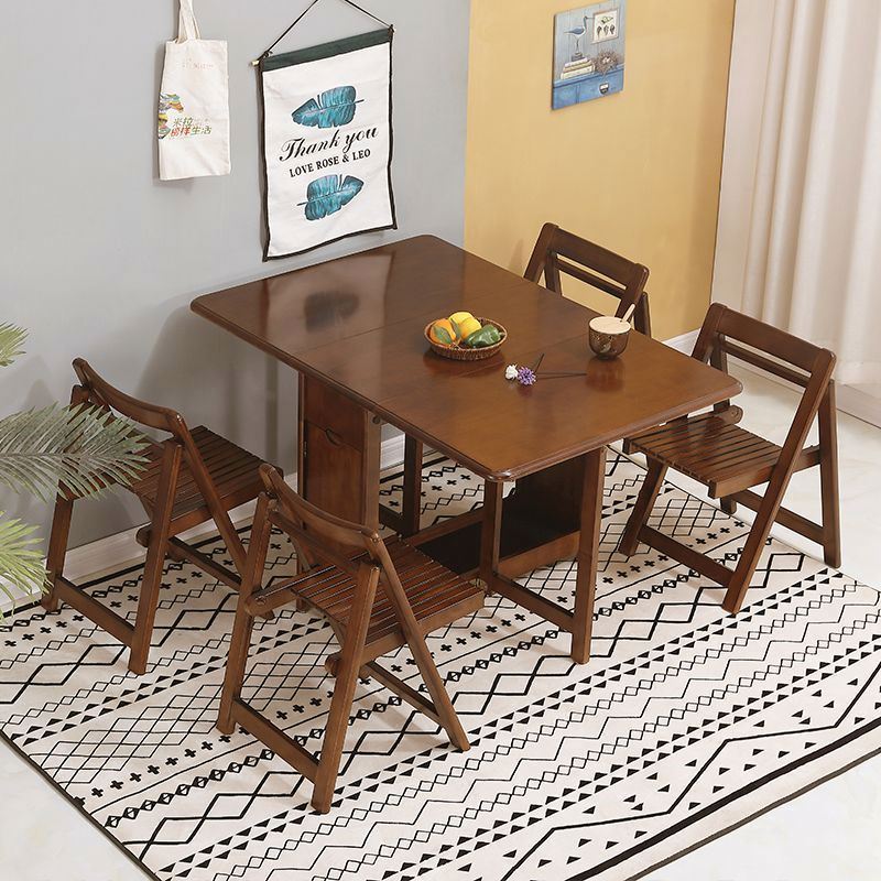 Folding Dining Table, Space Saving Furniture with Drawer and Cabinet, Corner Foldable Dinning Room Furniture Set