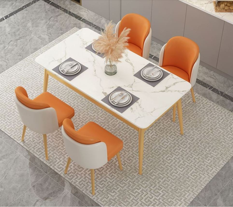 Light luxury marble dining table and chair combination rectangular small apartment home dining table set