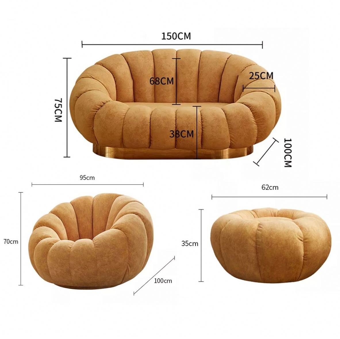 2 Seater Lounge Couches Adulte Puff Boucle Living Room Lazy Single Couch Small Pumpkin Shaped Sofa Chair