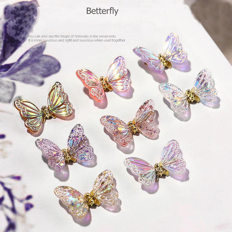 20PCS Jewelry Decorations Resin Butterfly Nail Decoration kit DIY Acrylic Nail Ornaments 3D Butterfly Nail Art Charms