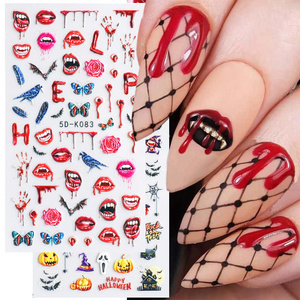 New Stereo Relief Self-Adhesive Nail Decals Hollow Lace Black Pumpkin Bat Skull Halloween 5D Nail Stickers