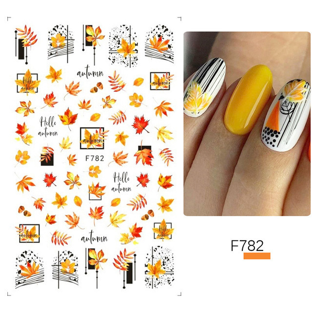 New 3D Self-Adhesive DIY Autumn Maple Flowers Nail Decals Halloween Thanksgiving Fall Nail Stickers