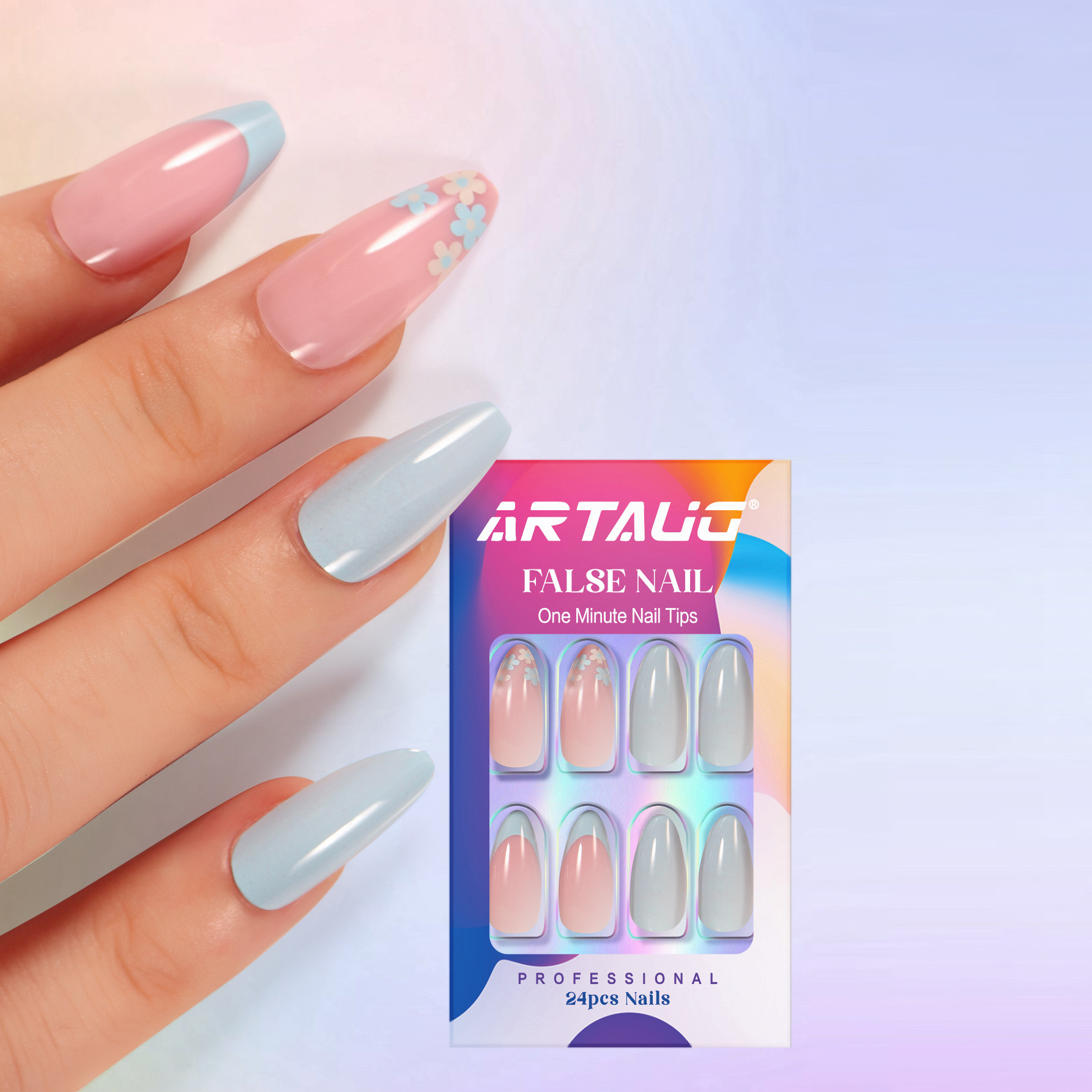 Custom Logo 24pcs Gel  Press On Nails Building Gel French Fake Nails Wholesale Thick Short Nails Press On Tips With Glue