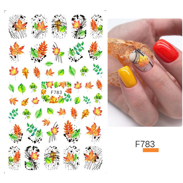 New 3D Self-Adhesive DIY Autumn Maple Flowers Nail Decals Halloween Thanksgiving Fall Nail Stickers