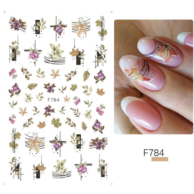 New 3D Self-Adhesive DIY Autumn Maple Flowers Nail Decals Halloween Thanksgiving Fall Nail Stickers