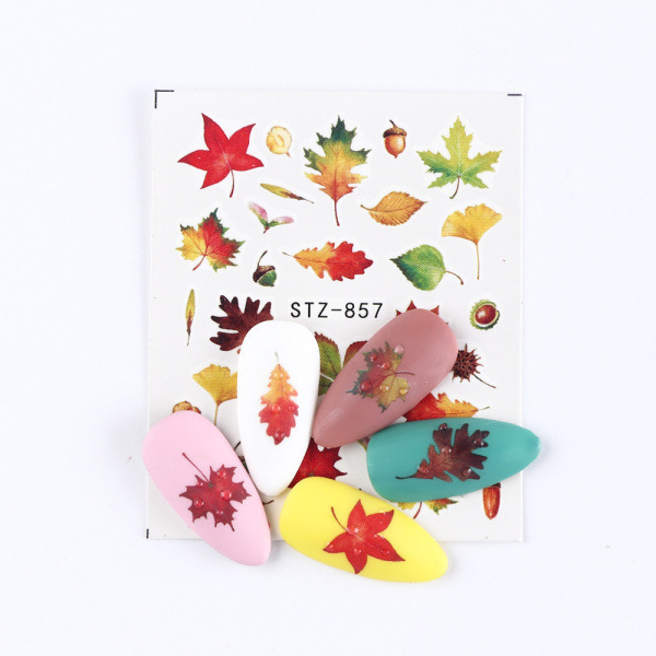 Free Shipping Nail Arts Fall Maple Leaf Nail Stickers 3D Autumn Leaves Pumpkin Thanksgiving Nail Water Transfer Decals