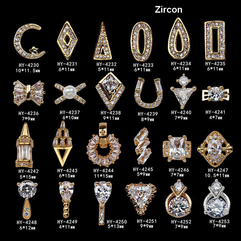 Free Shipping Latest Fashion Nail Art Alloy Zircon Golden Luxury Jewelry Nail Manicure Decoration Nail Supplies