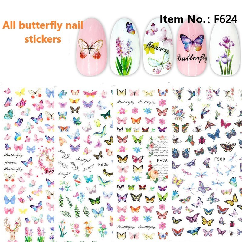 Ready Stock Woman Girl Romantic Valentine's Day Peach Heart Nail Art Stickers Butterfly Flowers Self-Adhesive Nail Art Decals