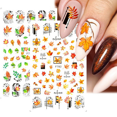 New 3D Self-Adhesive DIY Autumn Maple Flowers Nail Decals Halloween Thanksgiving Fall Nail Stickers