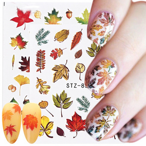 Free Shipping Nail Arts Fall Maple Leaf Nail Stickers 3D Autumn Leaves Pumpkin Thanksgiving Nail Water Transfer Decals