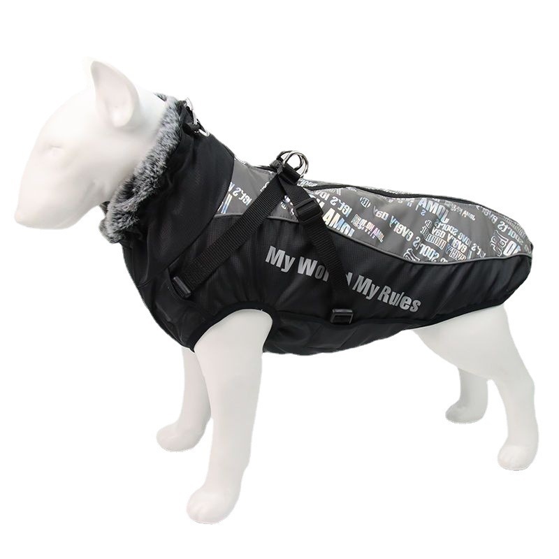 Reflective Waterproof Pet Clothing With Drawcord Buckle Winter Thickened Vest Cotton Coat For Large Dog Dobin Labrador