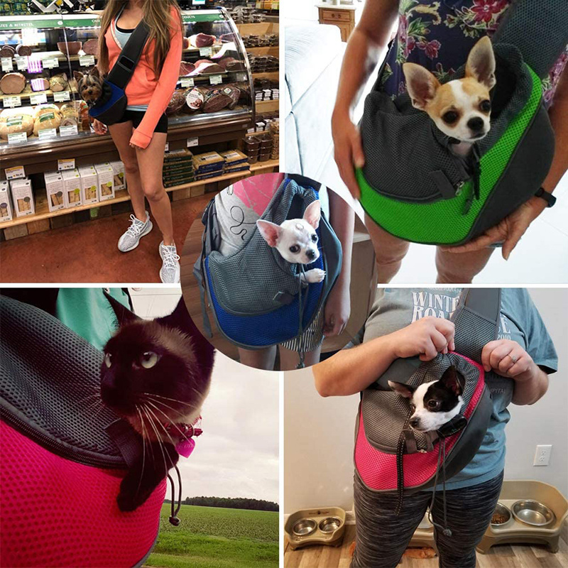 Adjustable Strap Phone Holder Cross Body Bag Pet Dog Sling Carrier Breathable Mesh Travel Safe Sling Bag Carrier for Dogs Cats