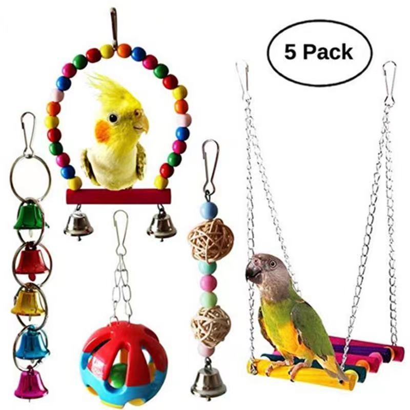 Hot Selling Parrot Toys 10-Piece Set Of Bird Cage Accessories Swing Ladder Rattan Ball String Bell String Pet Toys