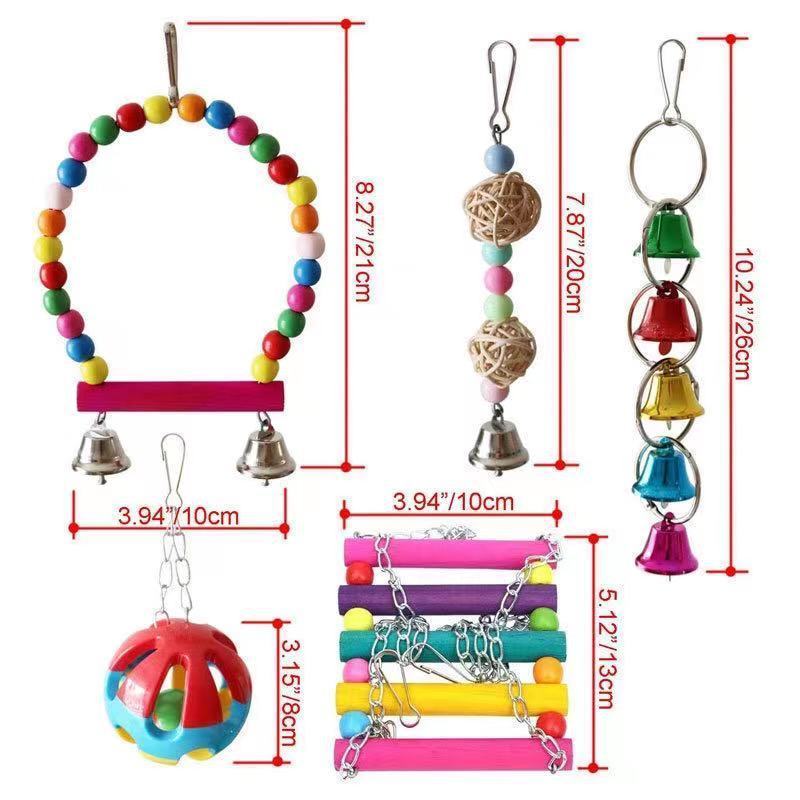 Hot Selling Parrot Toys 10-Piece Set Of Bird Cage Accessories Swing Ladder Rattan Ball String Bell String Pet Toys