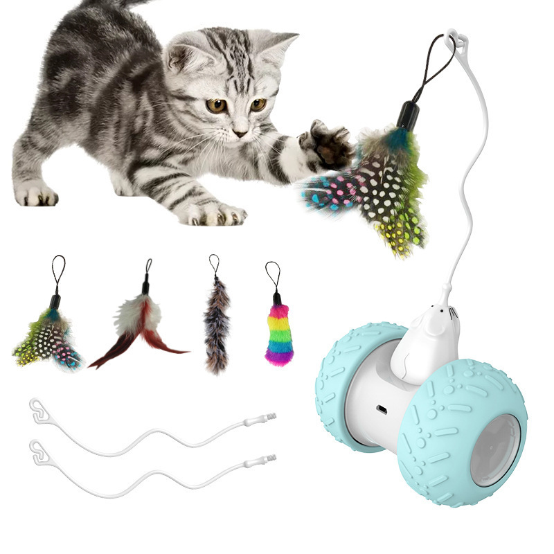 Interactive Cat Toys for Indoor Cats Automatic Kitten Toys Electronic with Mouse and 4 Feathers for Cats to Play Alone Exercise