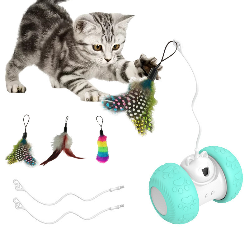 Interactive Cat Toys for Indoor Cats Automatic Kitten Toys Electronic with Mouse and 4 Feathers for Cats to Play Alone Exercise