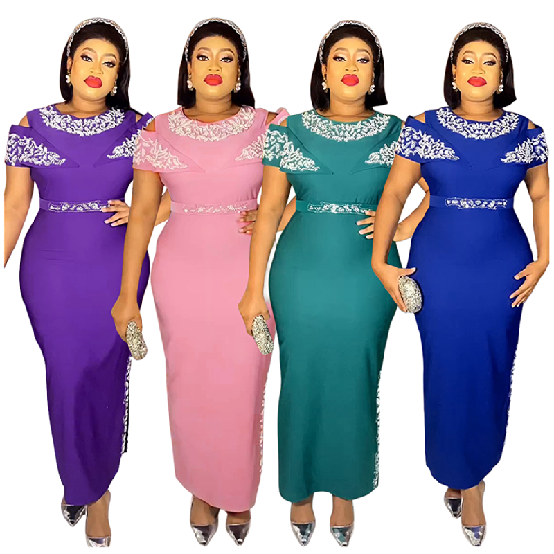 S9738Tradition African Wedding Party Dress Rhinestone Beaded Patchwork Elegant Long Dresses Women Mother Of The Bride Dresses