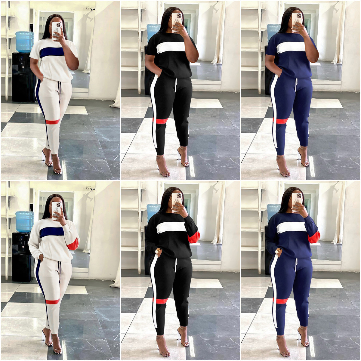 S390203 Custom Trendy Fall Clothing For Women Sweater Set Tracksuit For Women Stripe Long Sleeve Two Piece Sweatsuits Women