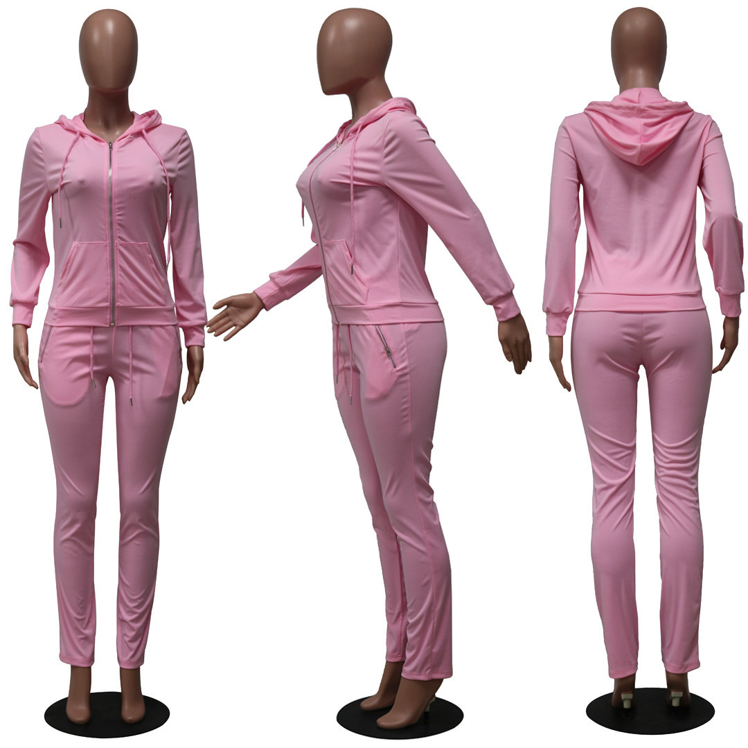 A8699 Customized LOGO Solid Color Two Piece Set Women Clothing Custom Tracksuit Personalized zipper Jogging Suits Women