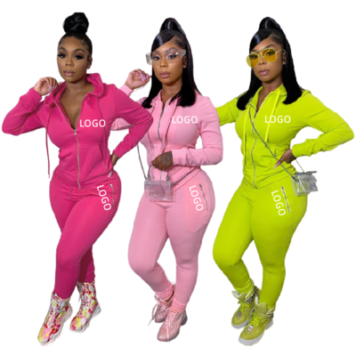 A8699 Customized LOGO Solid Color Two Piece Set Women Clothing Custom Tracksuit Personalized zipper Jogging Suits Women