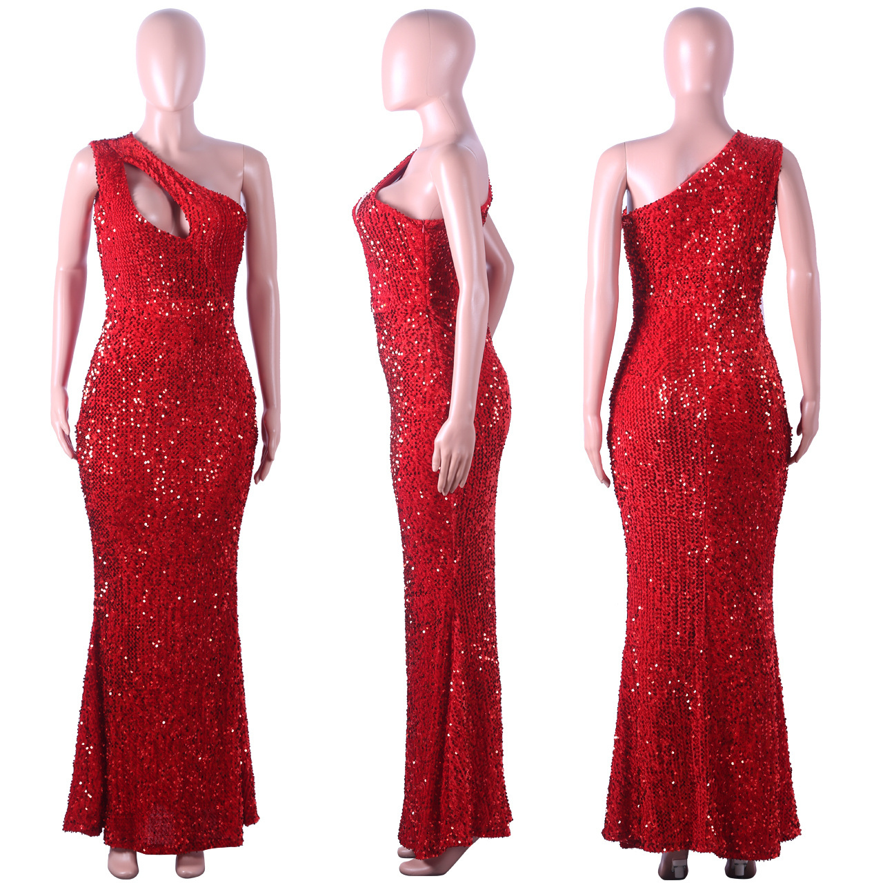 Q21S942 Wholesale Customized European and American Women nightclub Dresses Hollow Out Sequin Evening Dresses Long Sexy dress