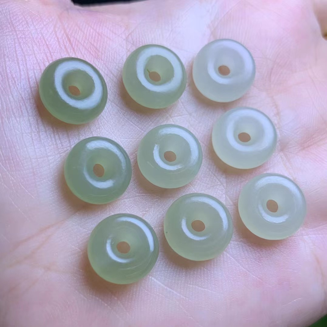 Natural Nephrite Donut  12MM Green Jade Polished Doughnut Donut Beads Accessory For Jewelry Pendent DIY