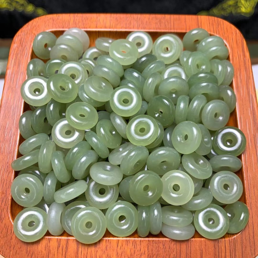 Natural Nephrite Donut  12MM Green Jade Polished Doughnut Donut Beads Accessory For Jewelry Pendent DIY