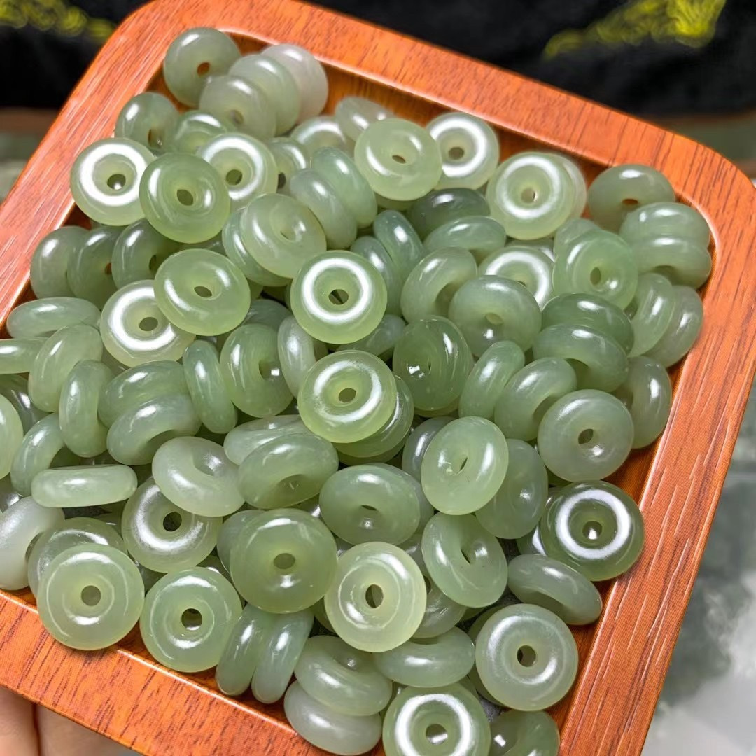 Natural Nephrite Donut  12MM Green Jade Polished Doughnut Donut Beads Accessory For Jewelry Pendent DIY