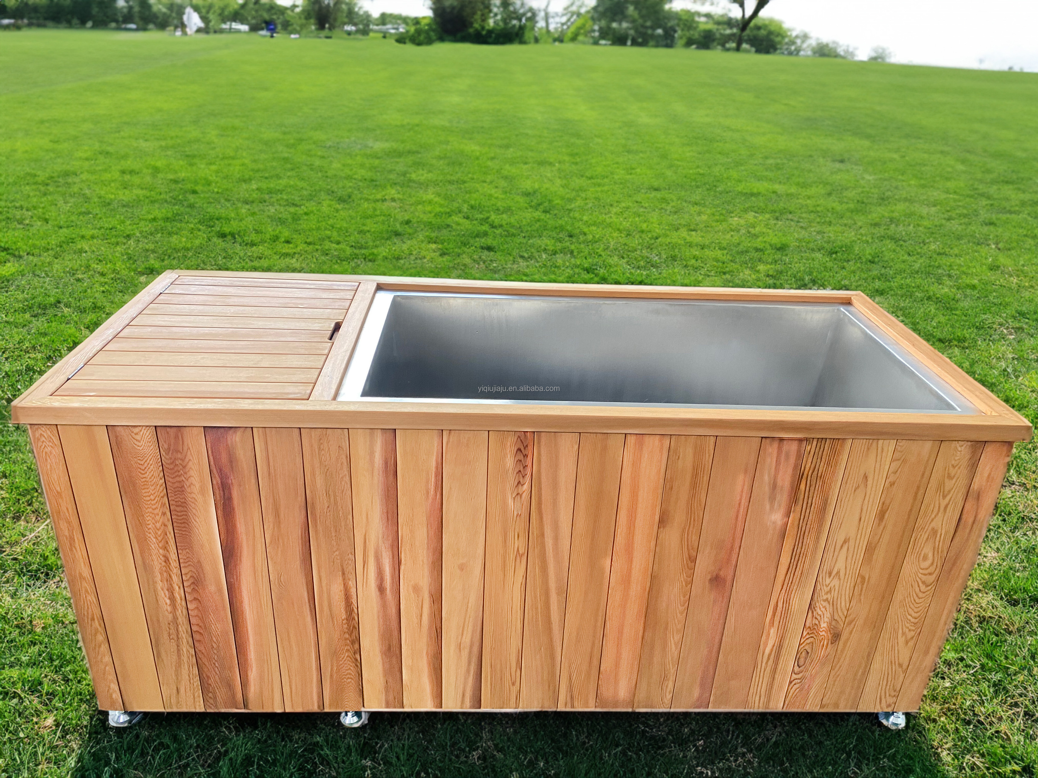 Cedar Lover Verified Suppliers Ice Baths Wooden Small Mobile Ice Bath Tub With Filter Stainless Steel Metal Liner Cold Plunge