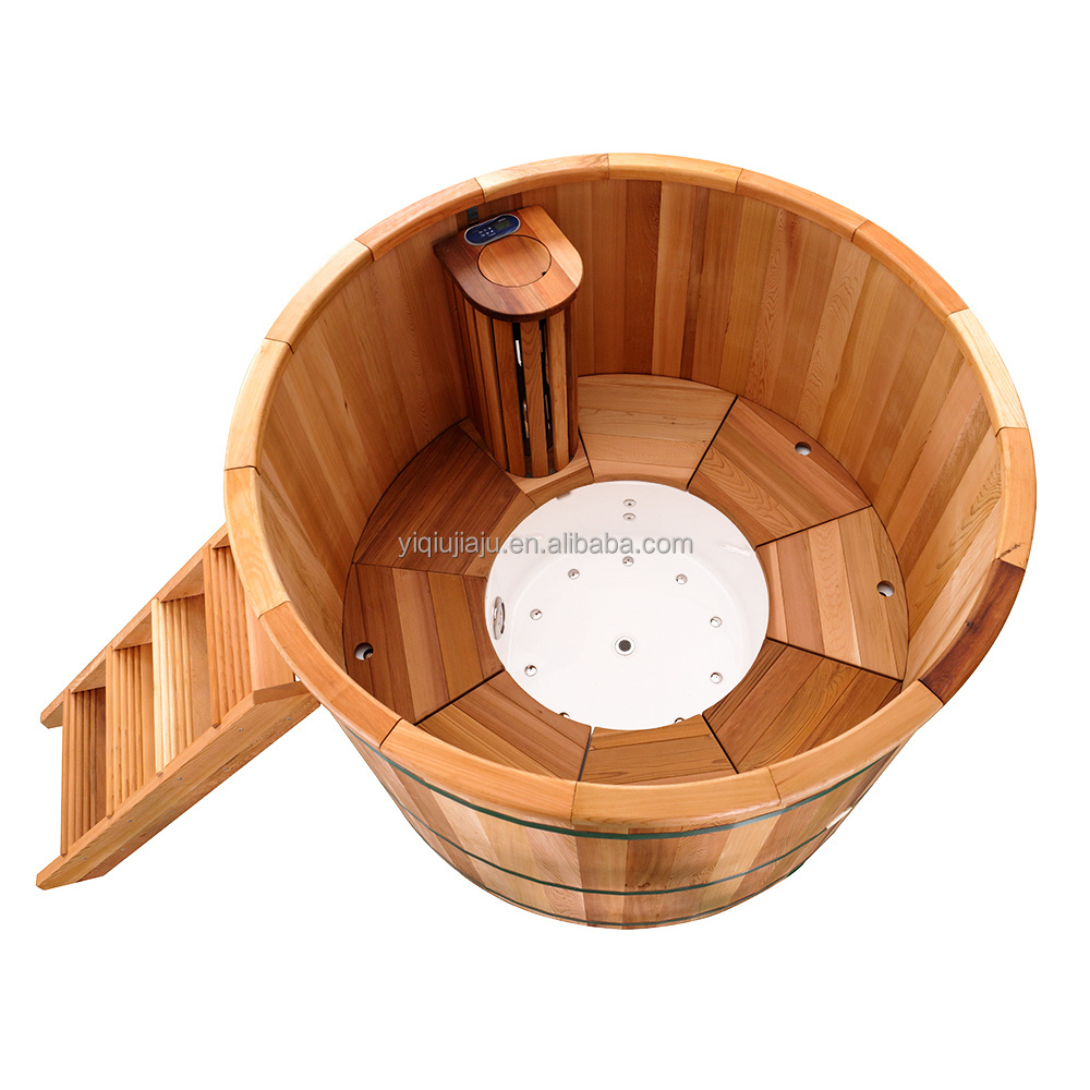 Outdoor waterproof cedar wood hot tub digital control air jet massage spa tub with insulation cover and acrylic base