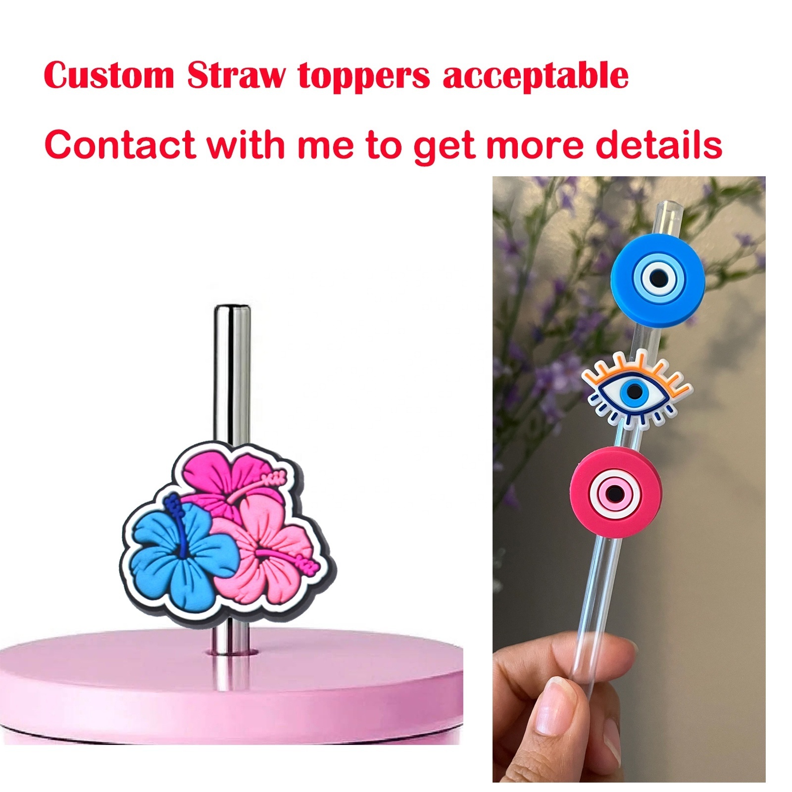 6-8mm Personal Customized Straw Topper cap Rubber Sublimation Straw Topper Charms Custom Straw Toppers For Tumbers Wholesale