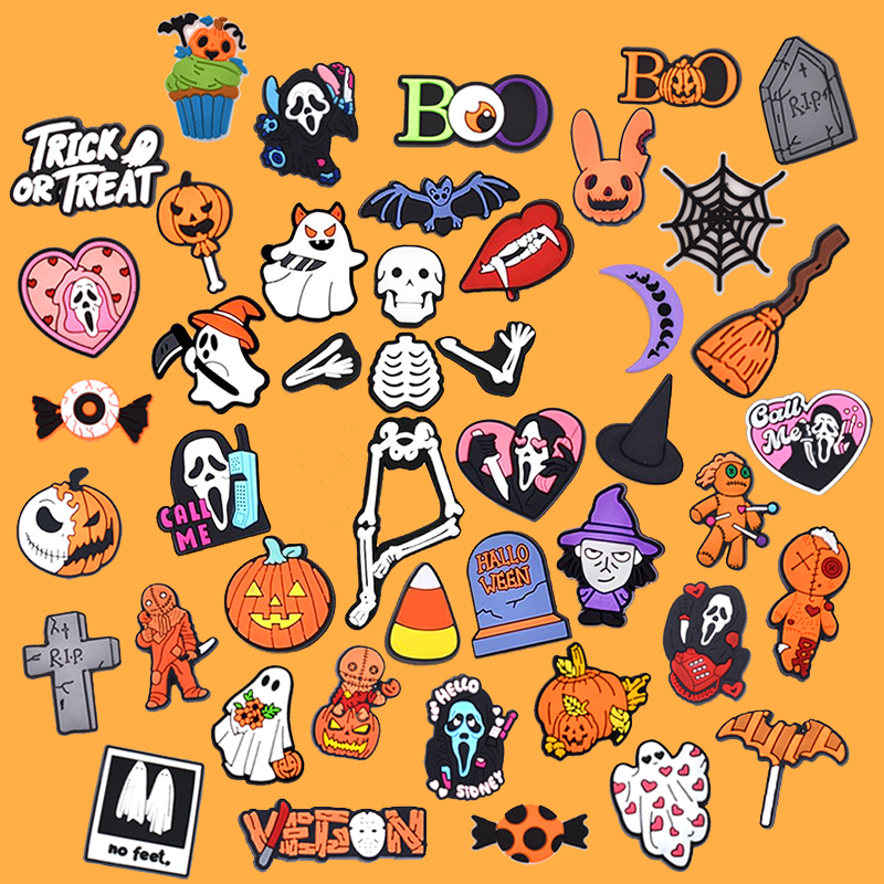 PVC Clog charms Halloween Series Shoe Charms Skull Pumpkin Decorations For Clog Rubber Horror Charms for Clogs