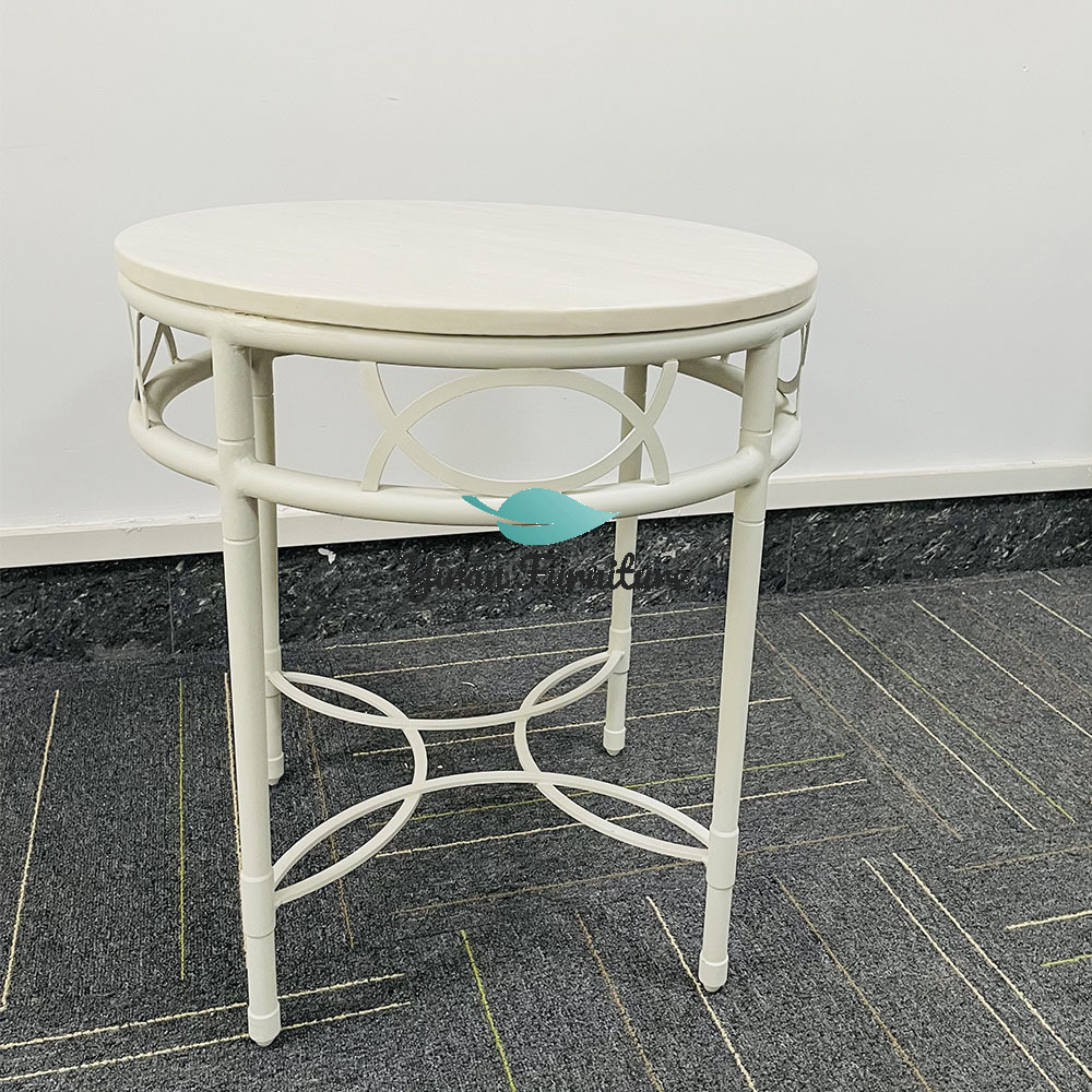 Small Round High quality Luxury Table In Aluminum Frame With Marble On Top For Outdoor Space