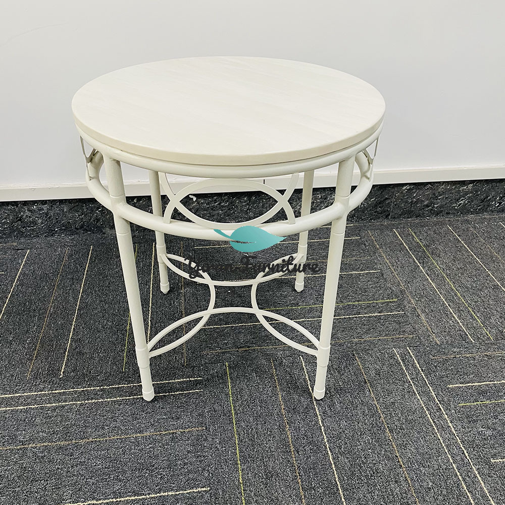 Small Round High quality Luxury Table In Aluminum Frame With Marble On Top For Outdoor Space